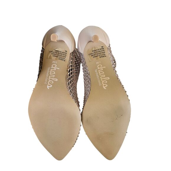 Charles by Charles David Rhinestone Mesh Booties Sparkly Gold Ankle Heels - Picture 6 of 7